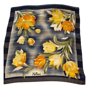 HOLLAND Blue Yellow Orange Floral Scarf 34" x 34" square 100% Polyester